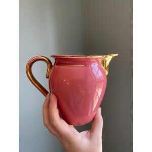 Art Deco Pink & Gold Ceramic Pitcher - 5.5" Tall - Vintage Decorative Vase